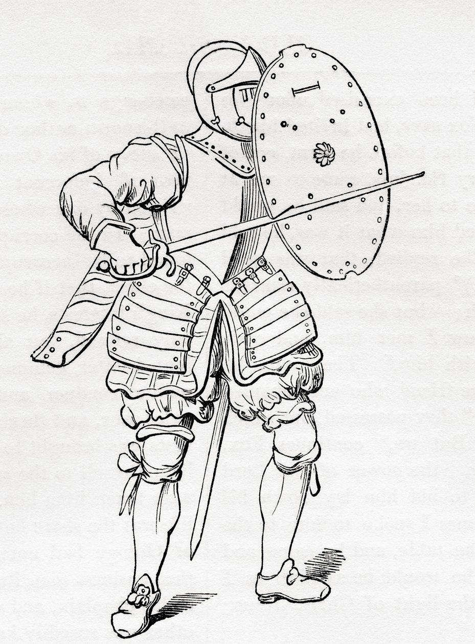 Infanterirustning, 1625, från Old England: A Pictorial Museum, pub. 1847 av English School
