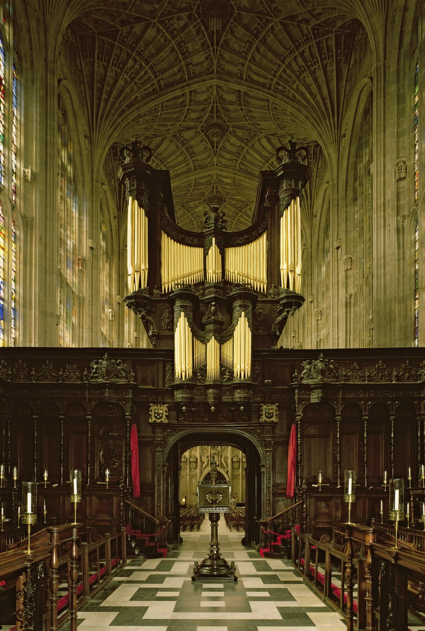 Inre vy av kapell som visar orgel, ca. 1461 av English School