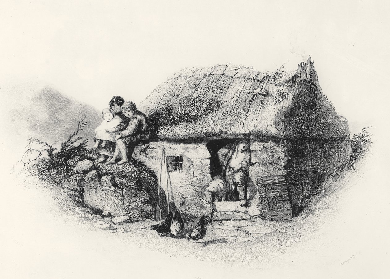 Irish Cabin, graverad av James Charles Armytage (ca 1820-97) av English School