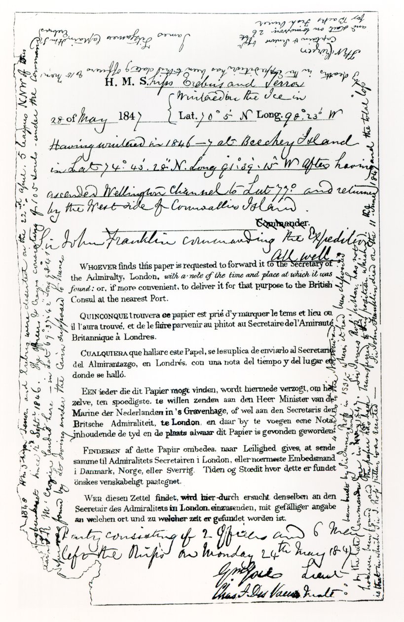 John Franklins (1786-1847) meddelande till amiralitetets sekreterare, 28 maj 1847 av English School