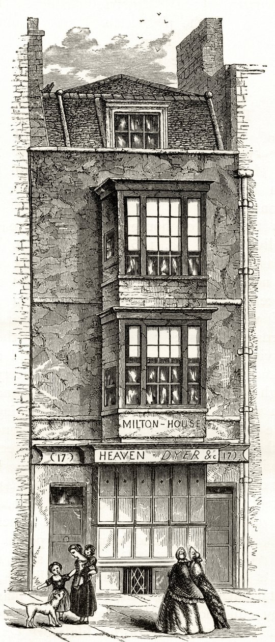 John Miltons hus i Barbican, från "London Pictures: Drawn with Pen and Pencil", av pastor Richard Lovett, publicerad 1890 av English School