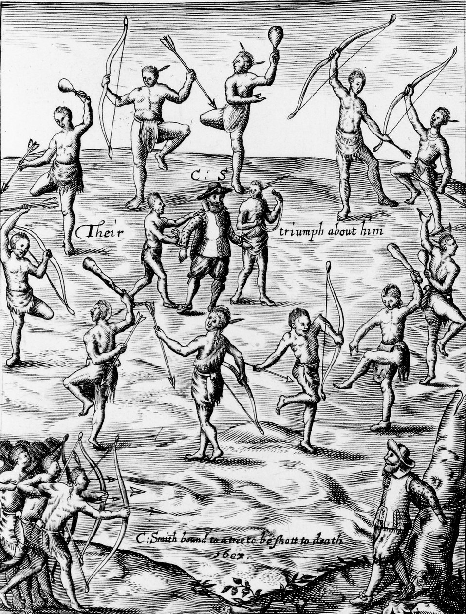 John Smith blev tillfångatagen och hotad med döden av indianerna i Virginia 1607, 1624 (uppgift om 105033) av English School