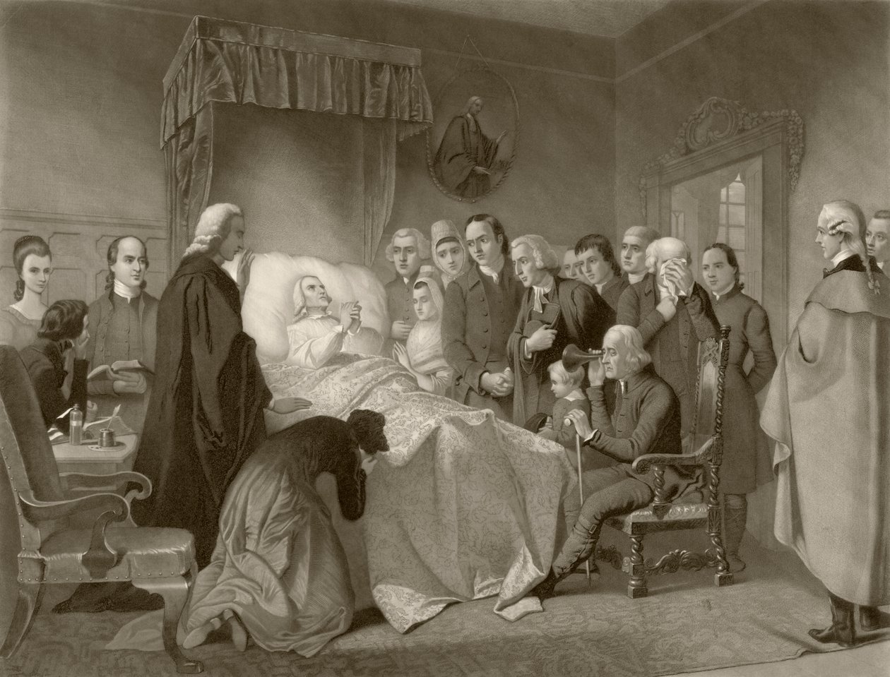 John Wesley på sin dödsbädd, efter ett 1800-talsverk graverat av John Sartain av English School