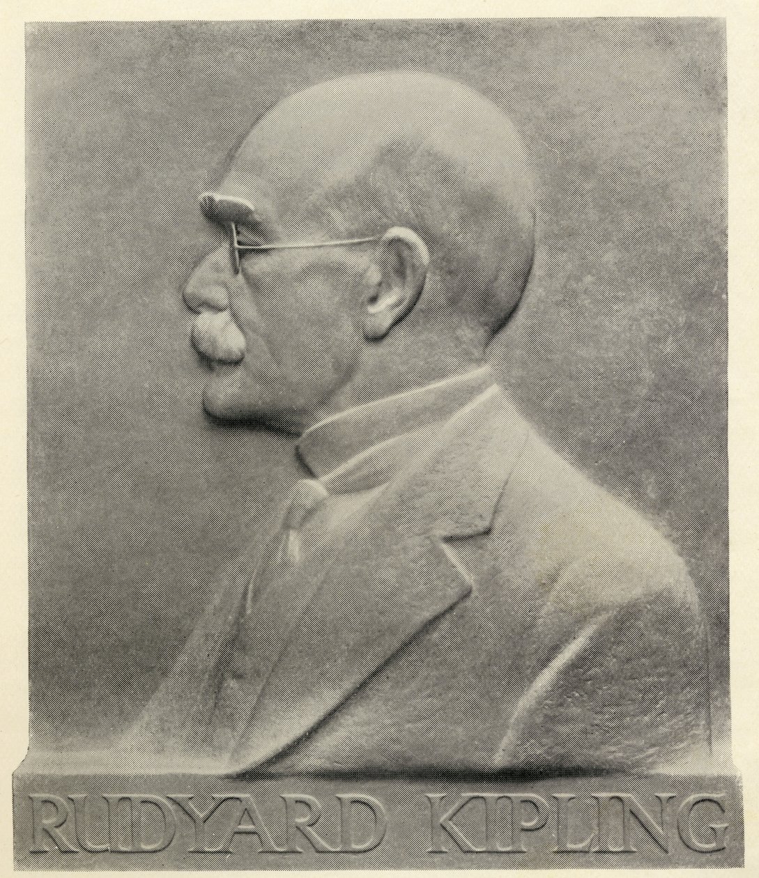 Joseph Rudyard Kipling, en plakett av Patrick Synge-Hutchison, från "Something of Myself", av Rudyard Kipling, publicerad 1937 av English School
