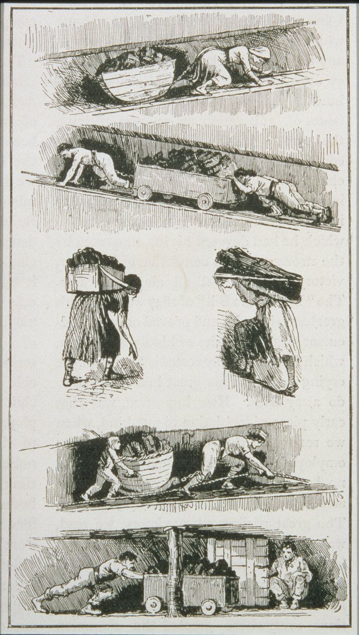 Arbetare (inklusive en kvinna och barn) i kolgruvor före 1843 av English School