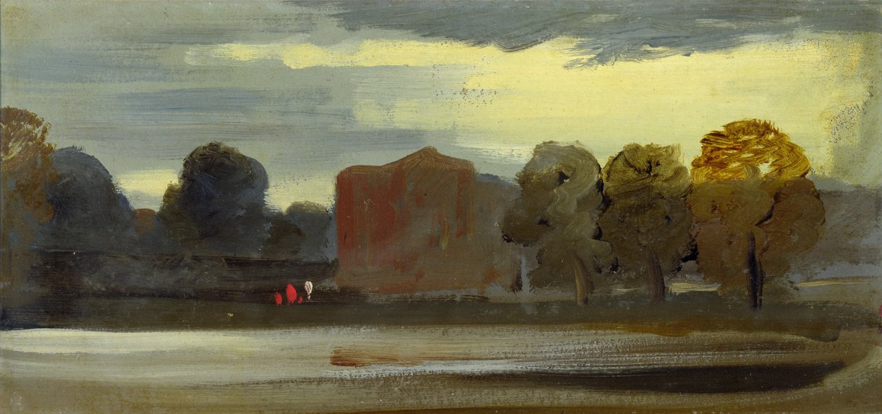 Landskap med sjö (Lake Scene) som tidigare tillskrivits J.M.W. Turner (1775-1851) och även tillskriven Peter de Wint (1784-1849), 1828-29 (olja på papper) av English School