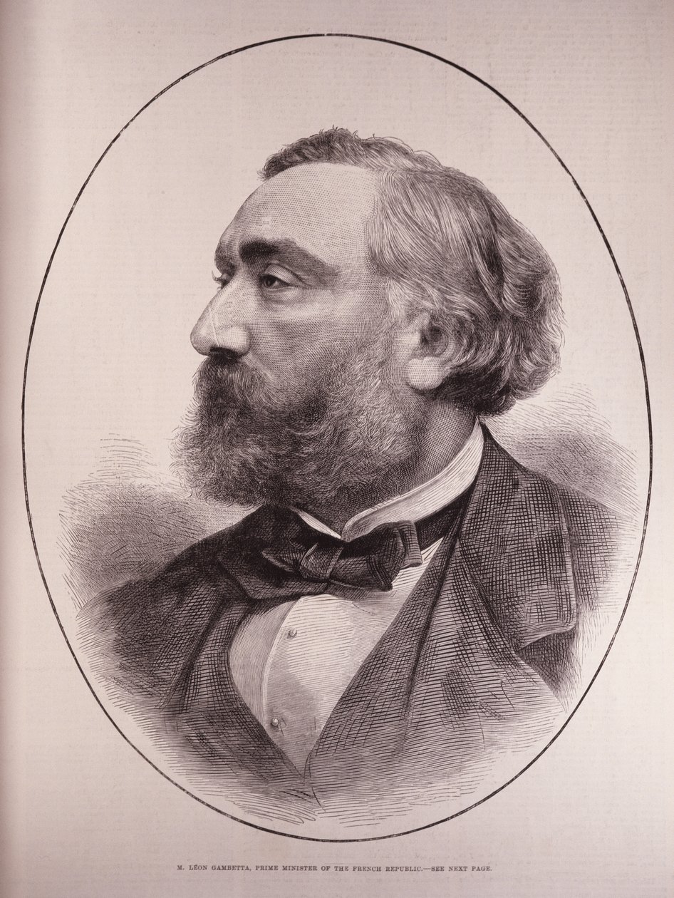 Leon Gambetta (1838-82), Frankrikes premiärminister, från The Illustrated London News, 12 mars 1881 av English School