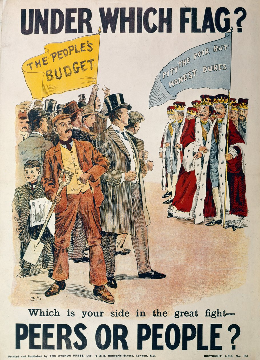 Liberal Party Poster för det brittiska allmänna valet i januari 1910 av English School