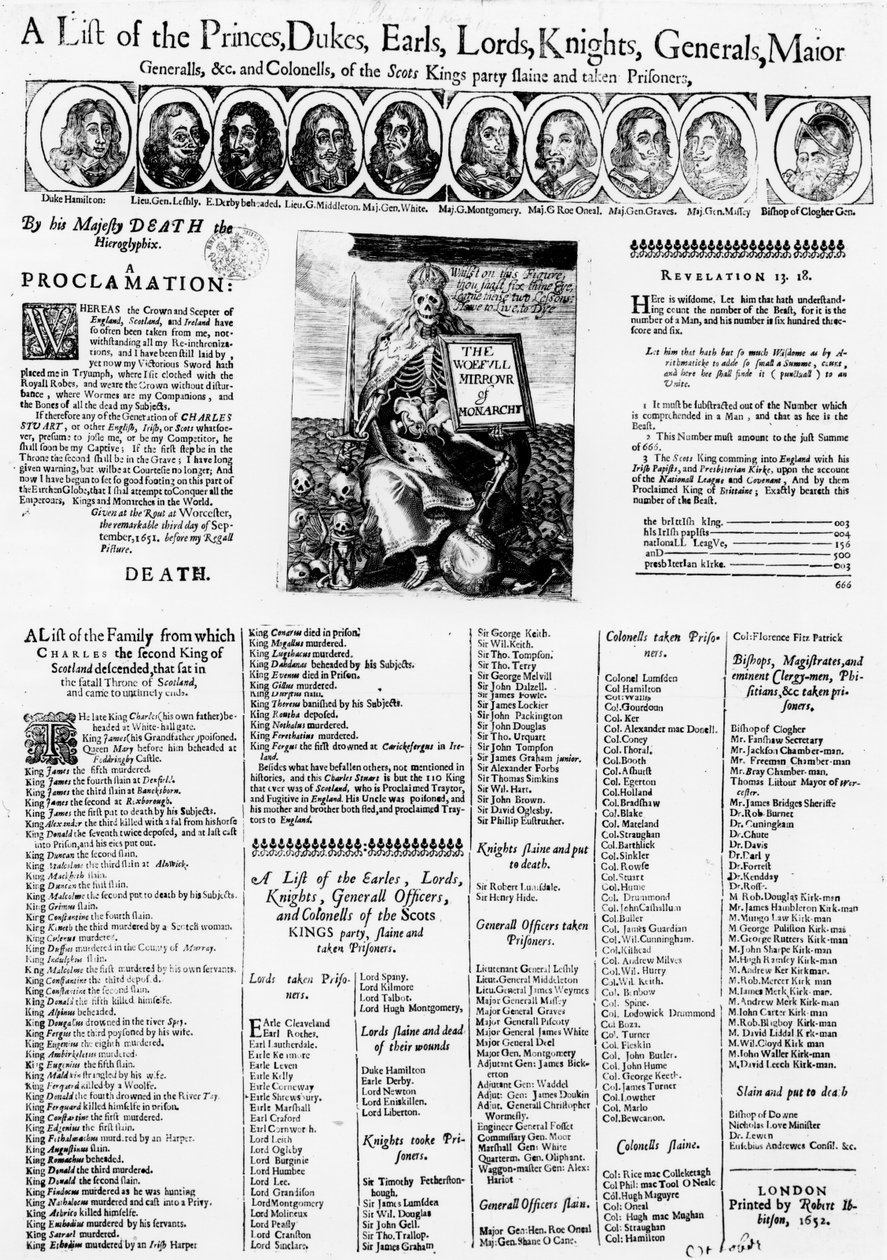 Lista över de lojala mot skottarnas kung som dödades och togs till fånga, 1652 av English School