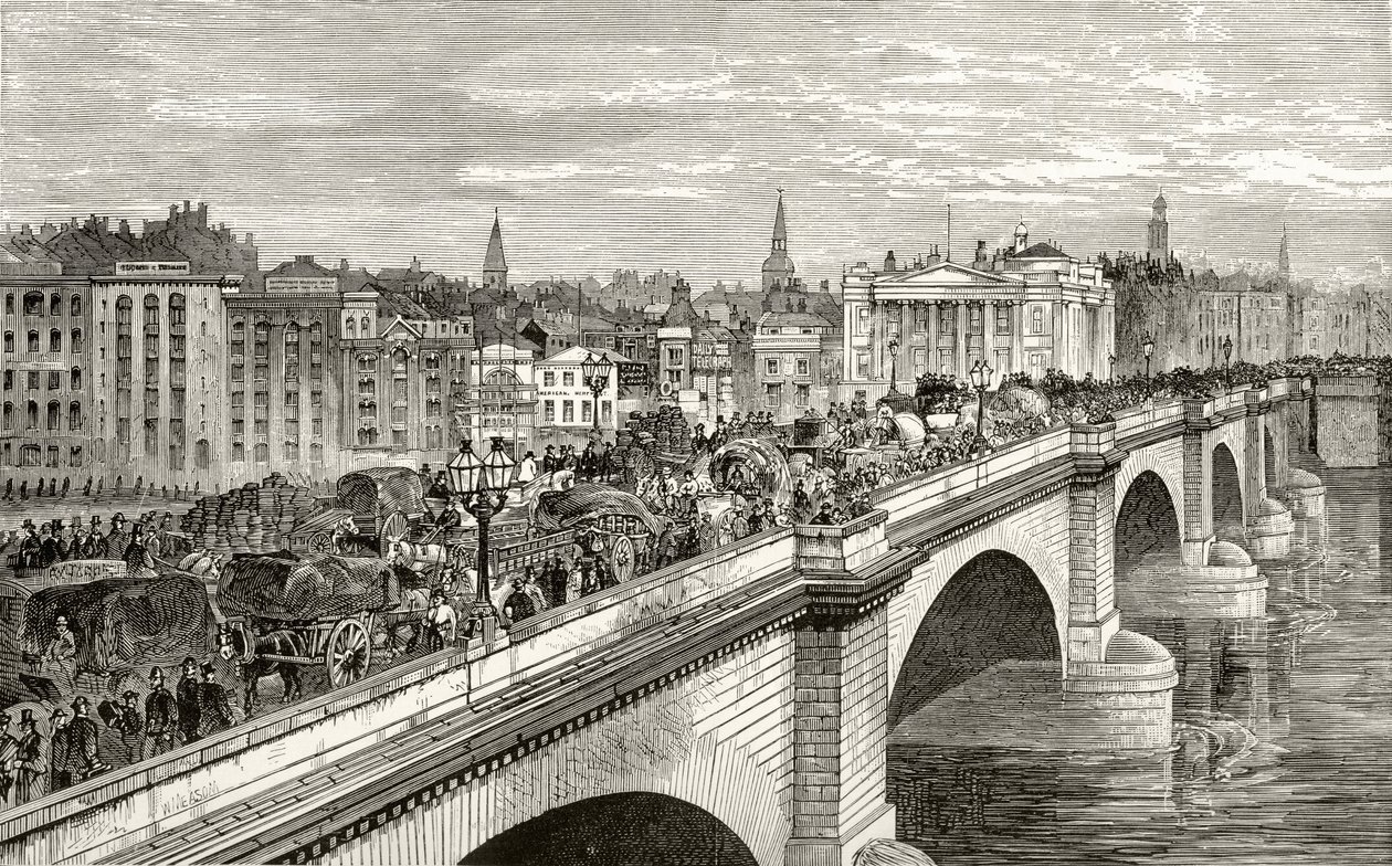 London Bridge på 1800-talet, från "London Pictures: Drawn with Pen and Pencil", av pastor Richard Lovett, publicerad 1890 av English School