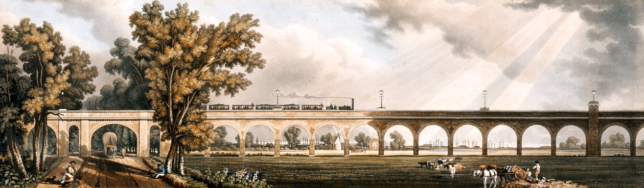 London till Greenwich Railroad som visar viadukten, konstruerad av George Landman av English School