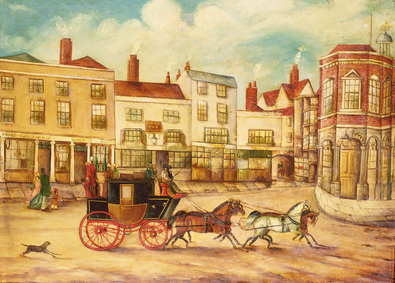 Scenbuss från London till Maidstone passerar Swan Inn och Town Hall av English School
