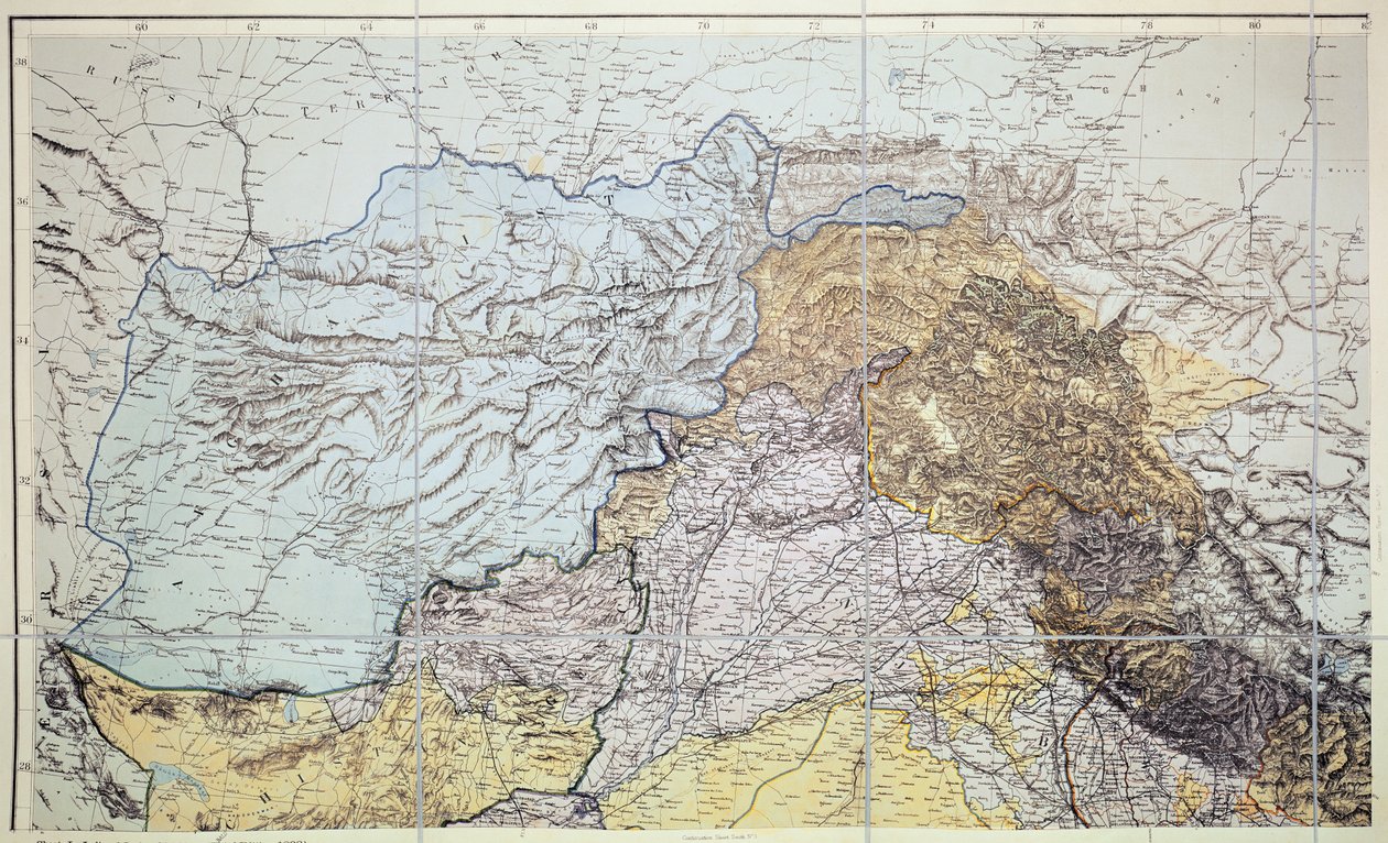 Karta över Afghanistan, 1898 (färggravyr) av English School