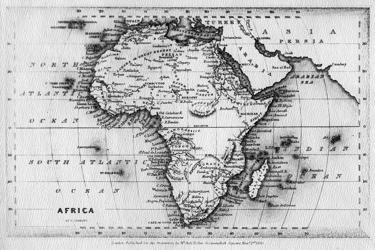 Kort over Afrika, indgraveret af Thomas Stirling, udgivet af Edward Bull, 1830 swed av English School