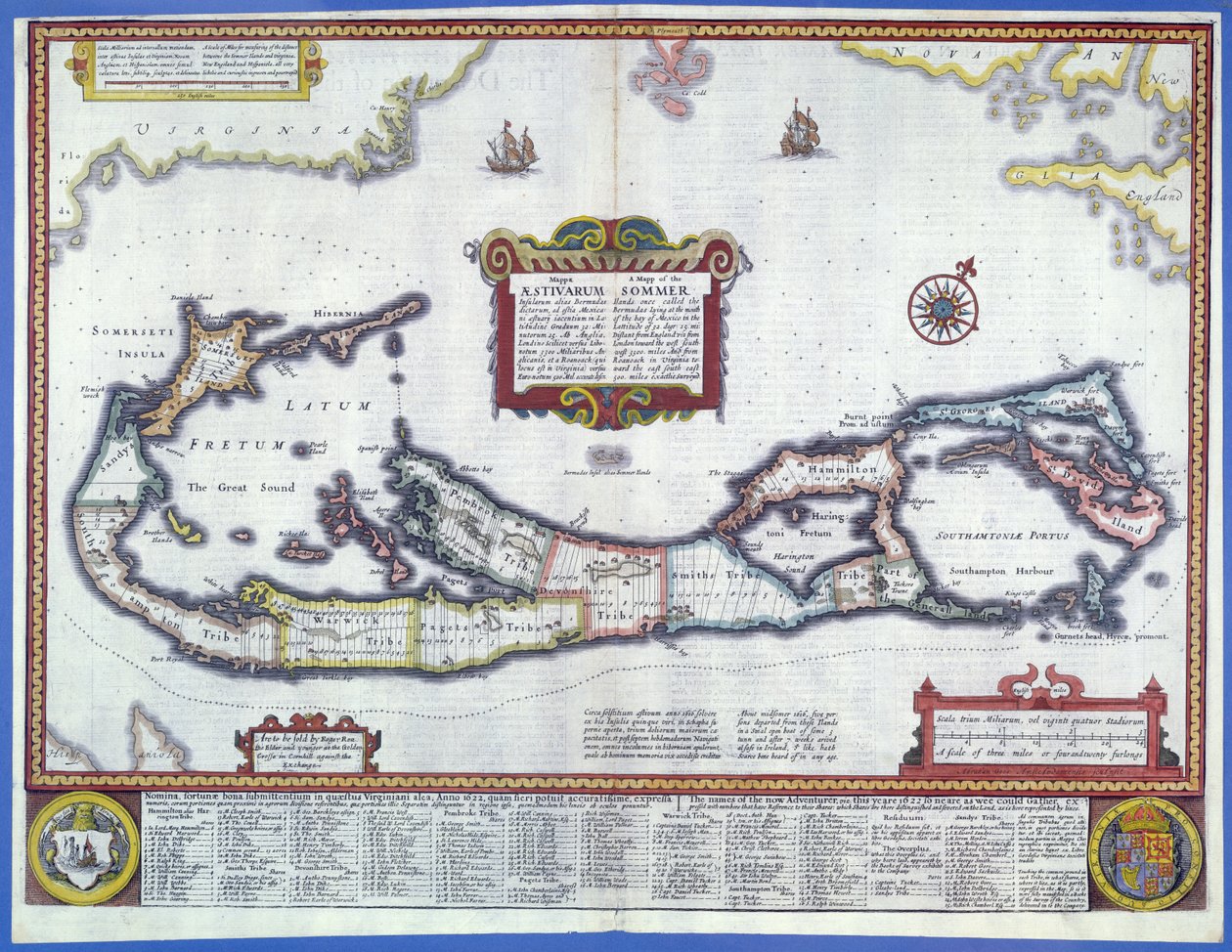 Karta över Bermuda (färggravyr) av English School