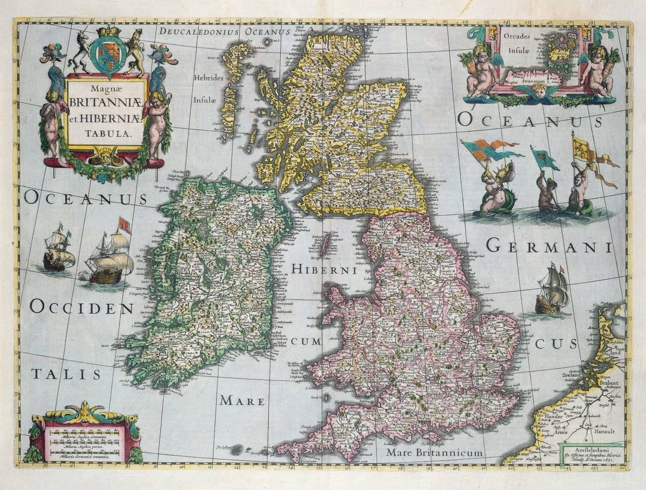 Karta över Storbritannien, 1631 (handfärgad gravyr) av English School