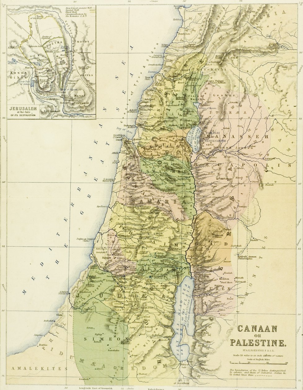 Karta över Kanaan, eller Palestina, publicerad av A.K Johnstone av English School