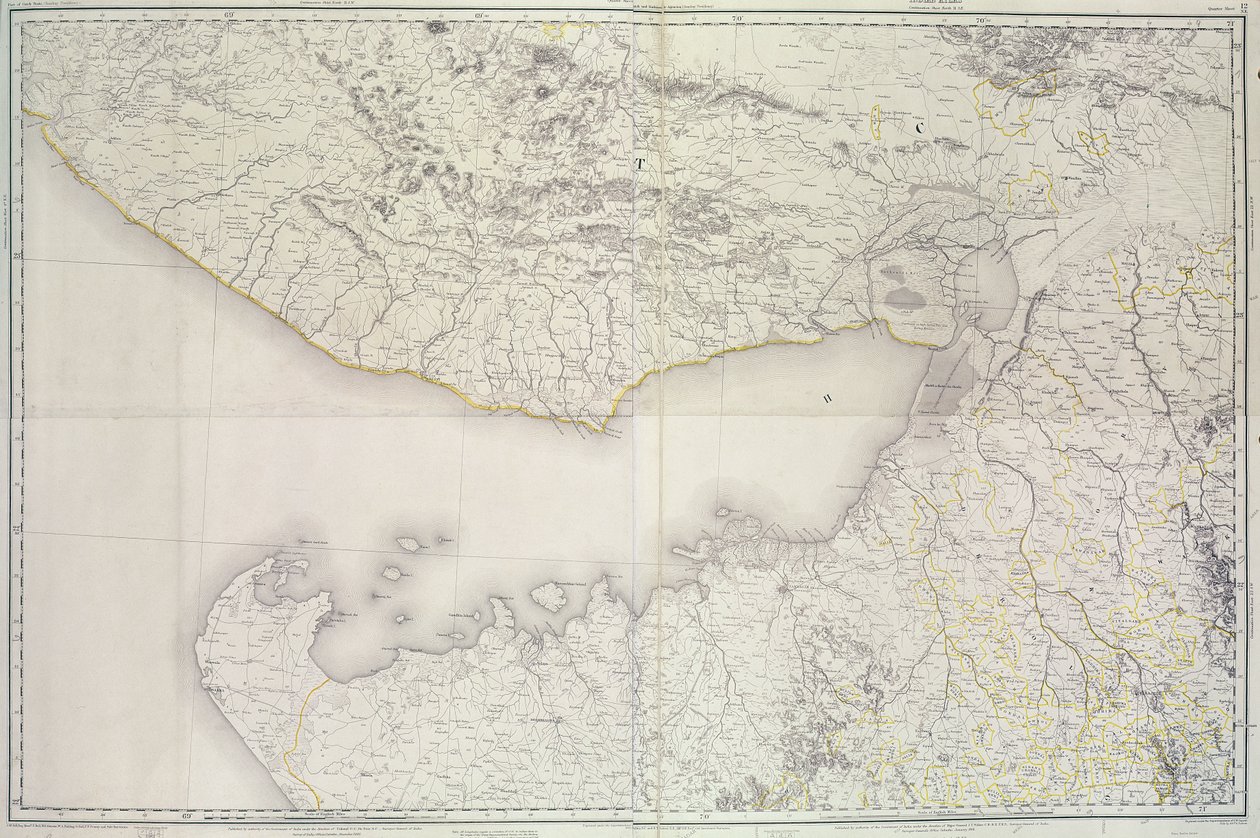 Karta över Cutch och Kathiawar, publicerad under ledning av överste G.C. de Pree, S.C., Indiens lantmätare, 1885 av English School