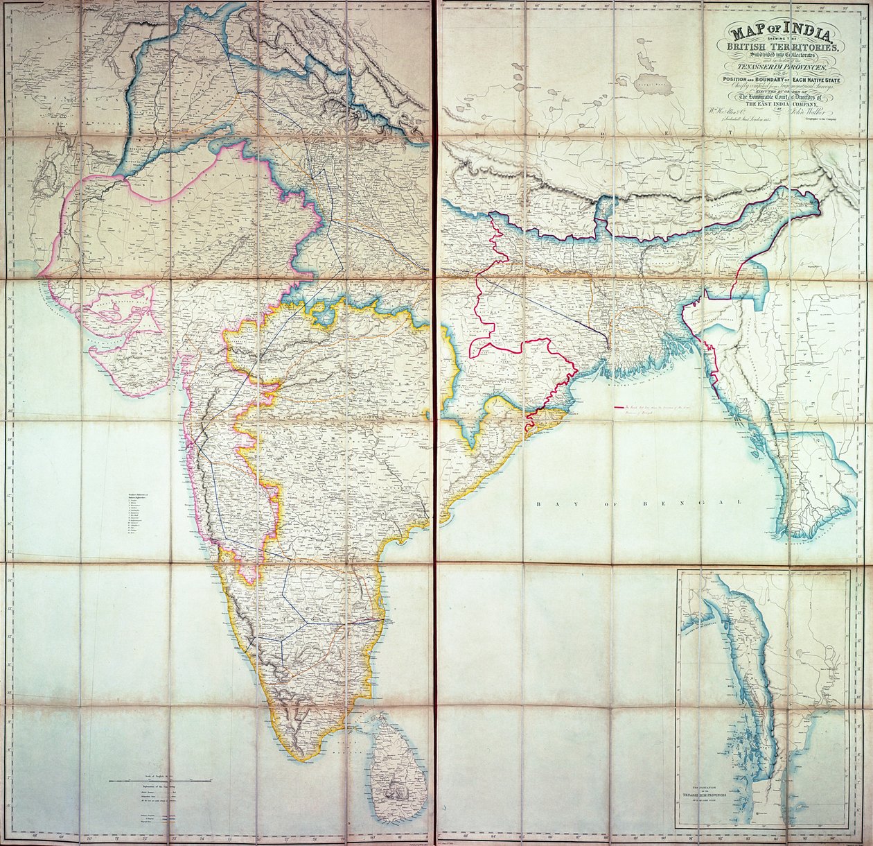 Karta över Indien, 1857 (färglitografi) av English School