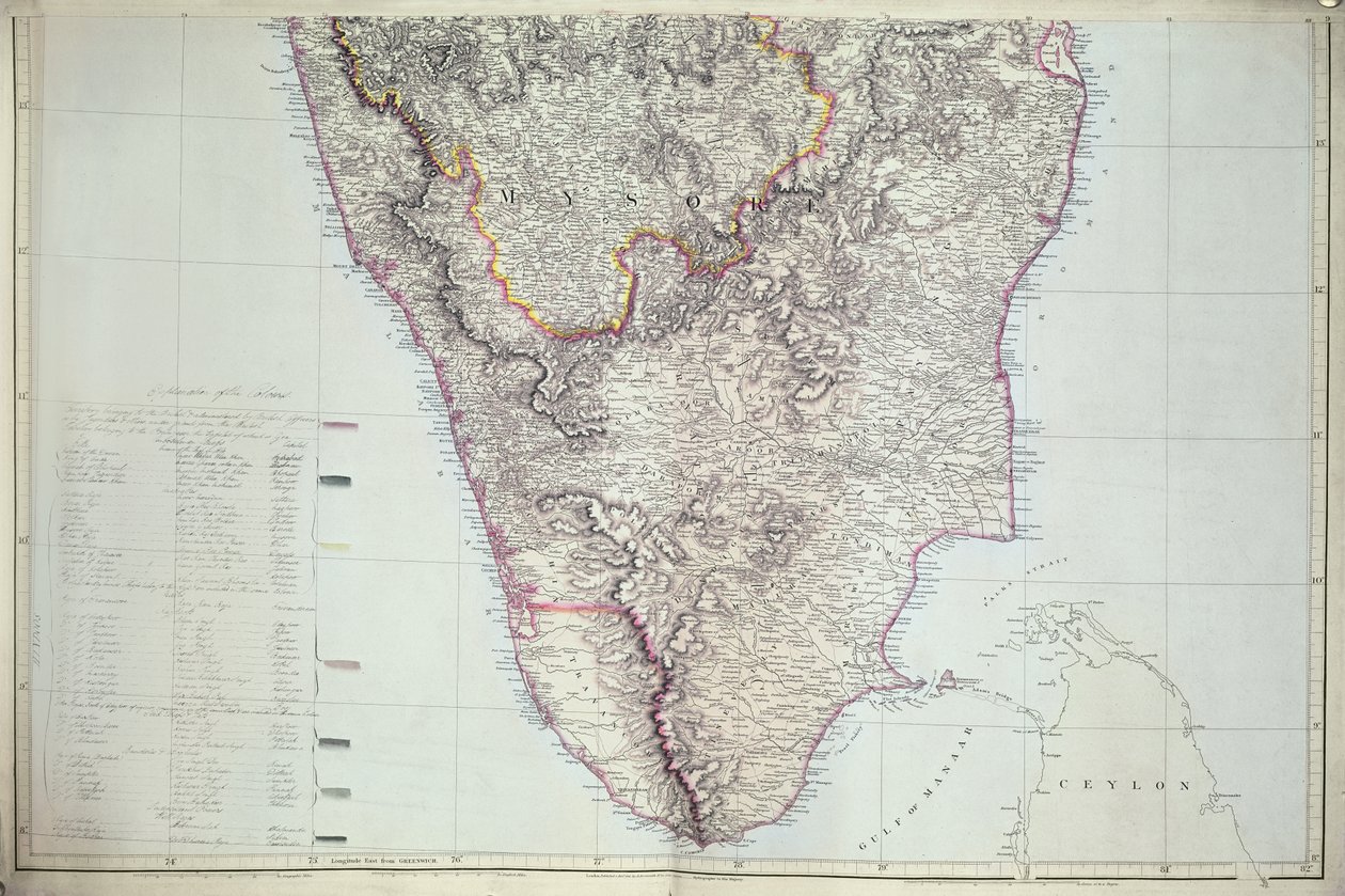 Karta över södra Indien, 1816 (handfärgad gravyr) av English School