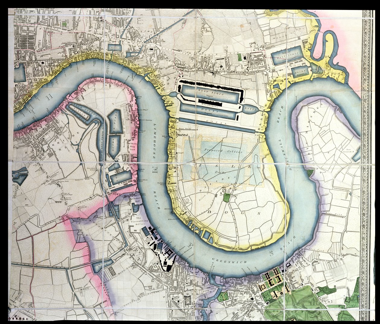 Karta över Isle of Dogs, ca 1830 (se även 87298) av English School