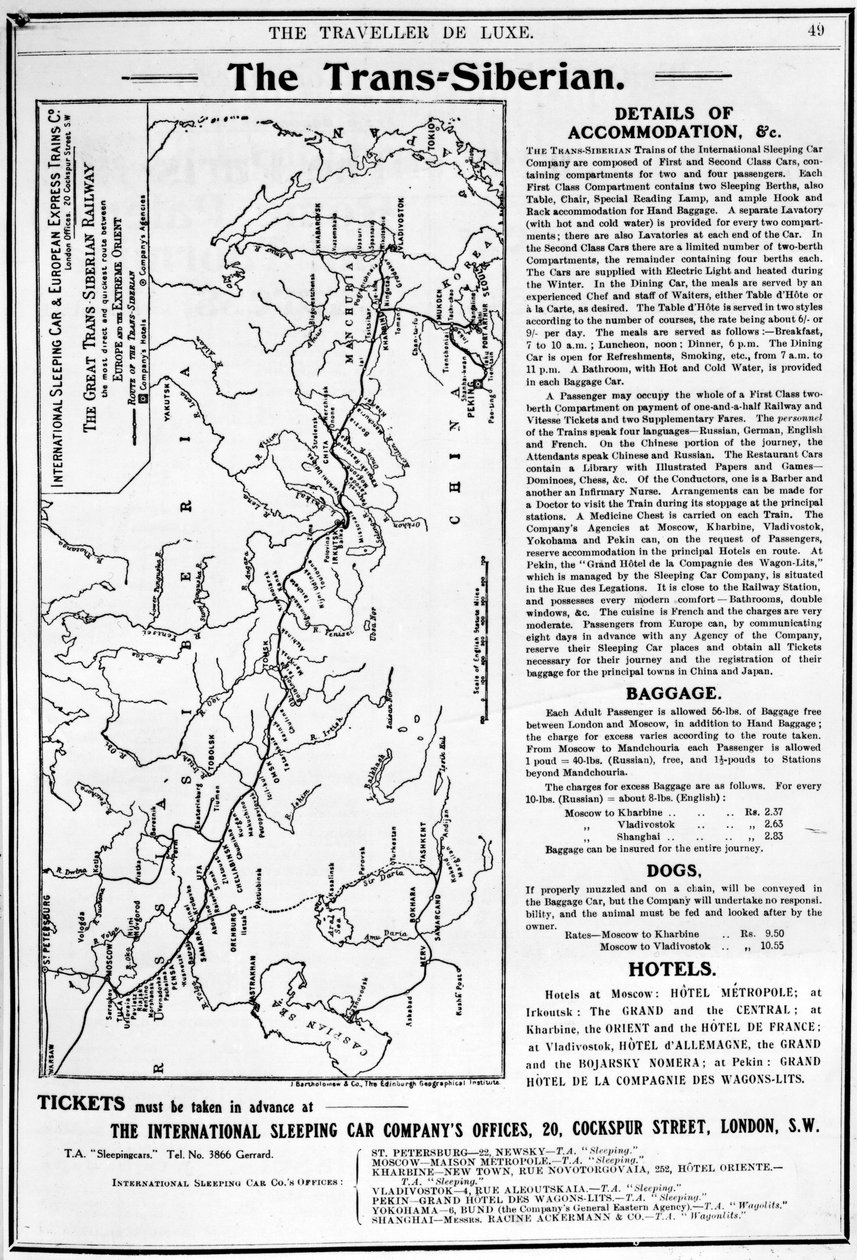 Karta över den transsibiriska järnvägen, producerad av J. Bartholomew und Co., ca 1920 av English School