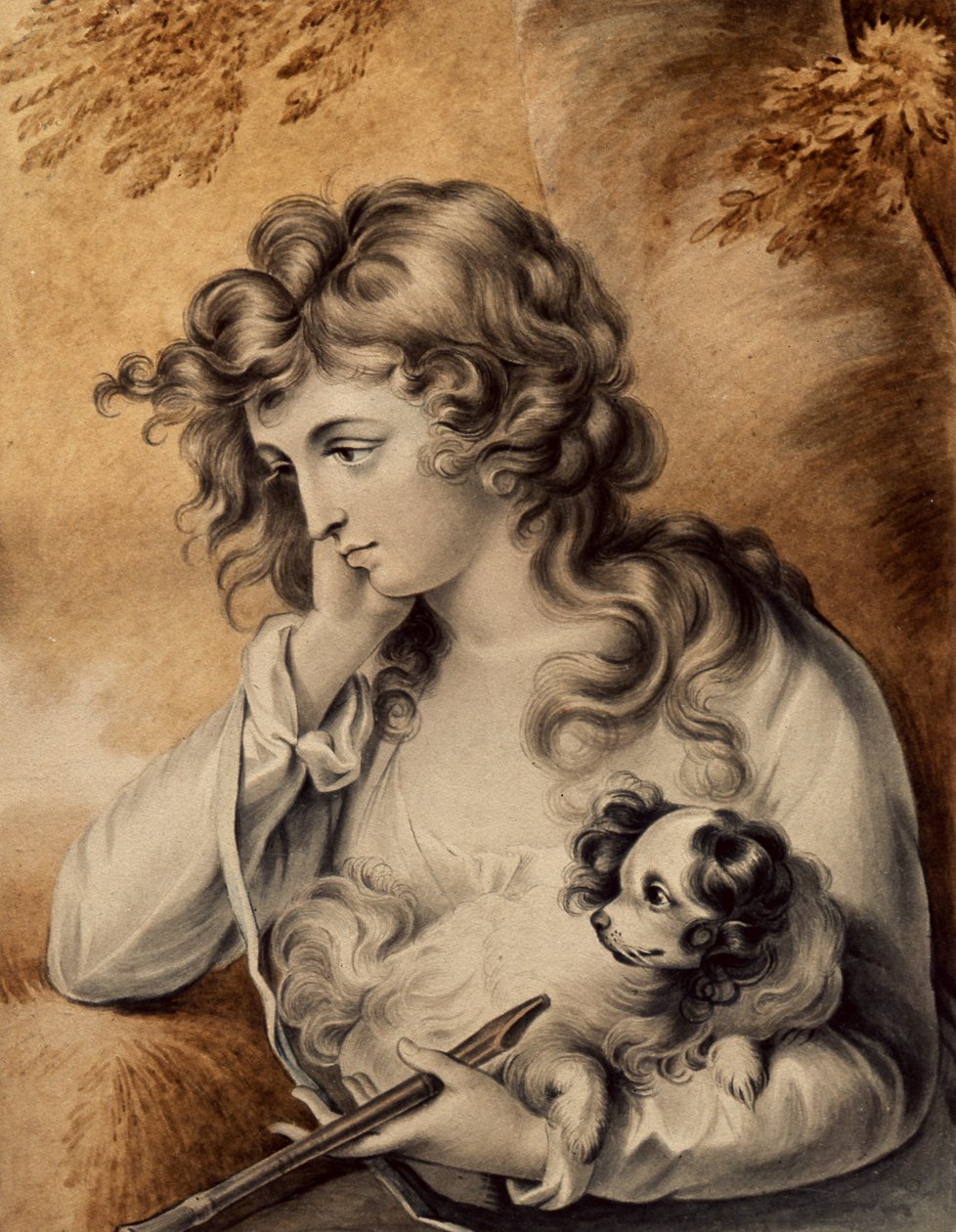 Maria, en karaktär från Lawrence Sternes A Sentimental Journey, graverad av Peltro William Tomkins, 1808 av English School