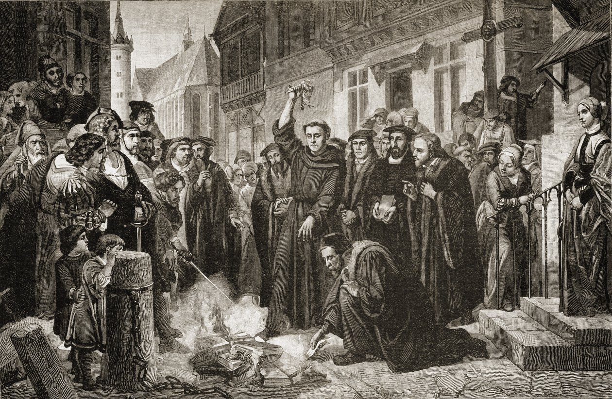 Martin Luther (1483-1556) brände den påvliga tjuren 1520 av English School