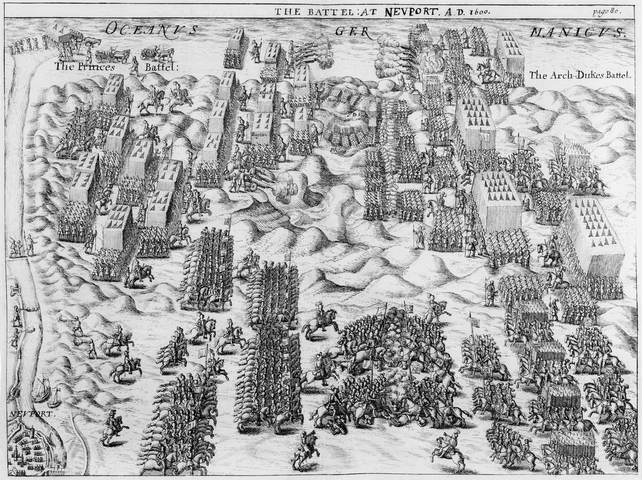 Maurice besegrar österrikarna i slaget vid Nieuport, 1600 av English School
