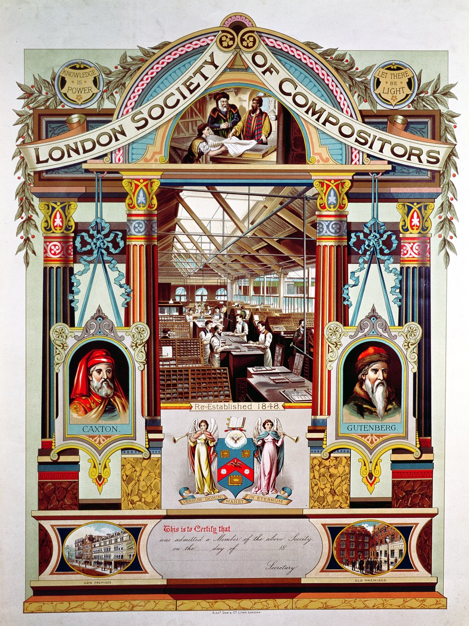 Medlemscertifikat från London Society of Compositors av English School