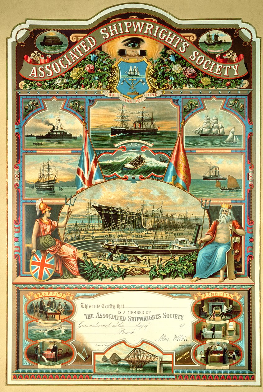 Medlemscertifikat från Associated Shipwrights Society av English School