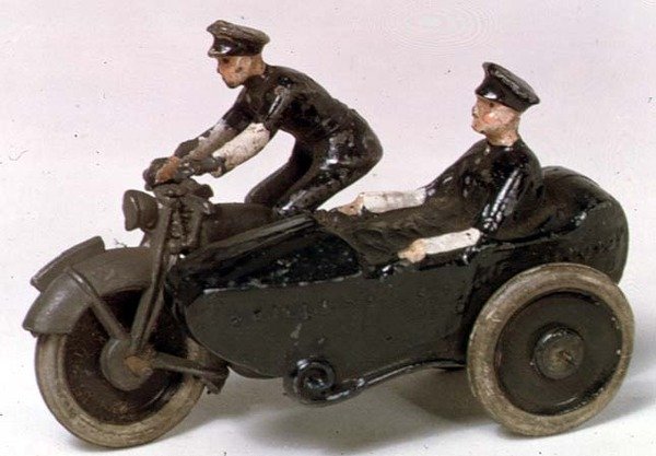 Modell av motorcykel av J.Hill & Co., ca 1938 (målad metall) av English School