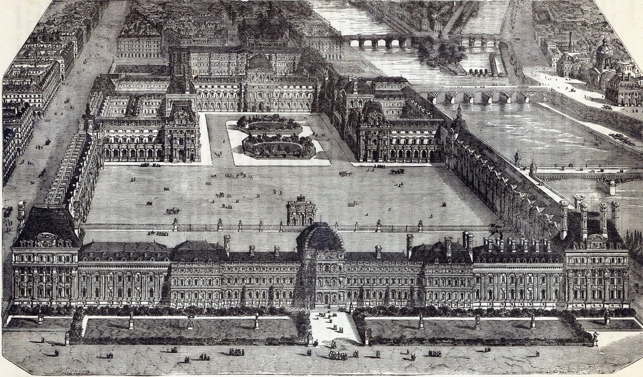 Moderne udsigt over Tuilerierne og Louvre, Paris, 1845 sverige av English School