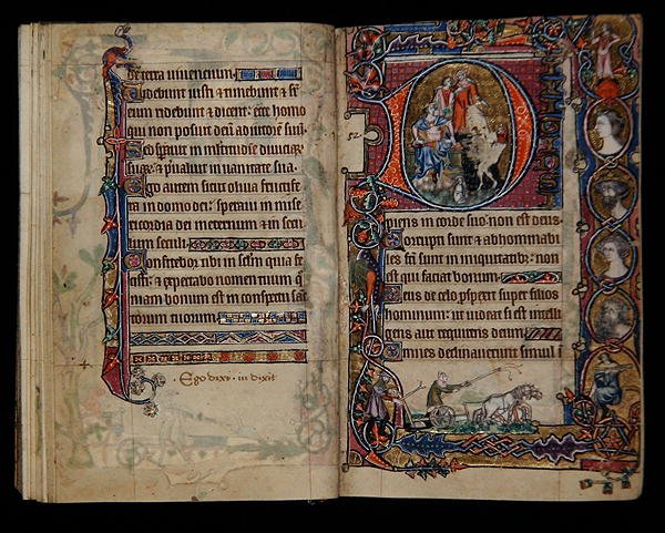 Ms 1-2005, ff.76v-77r: David och dåren, historiserad initial från Macclesfield Psalter, användning av Sarum, East Anglia, ca 1330. av English School