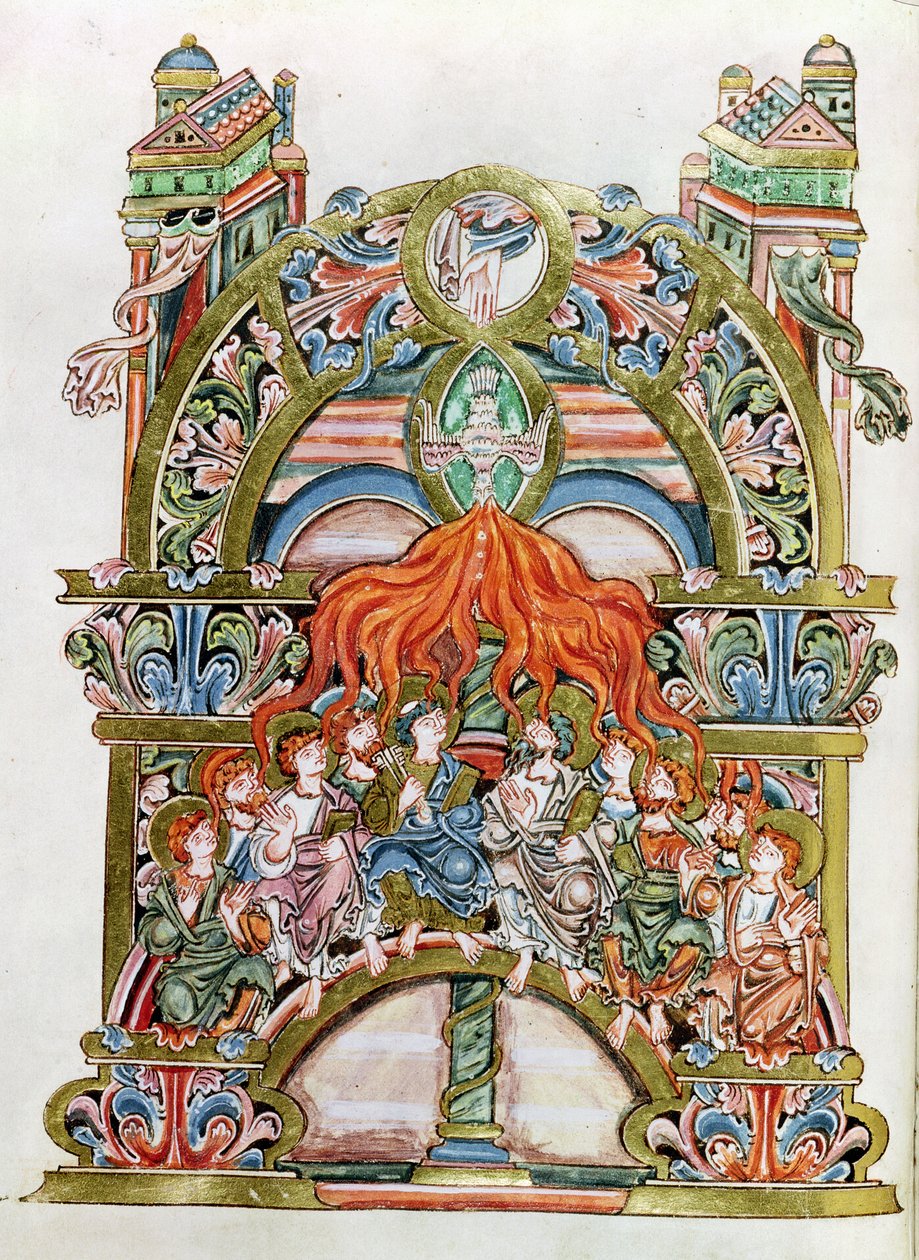 Ms 369 (Y-7) f.29v Pentecost, från Winchester Pontifical, 10-11-talet av English School