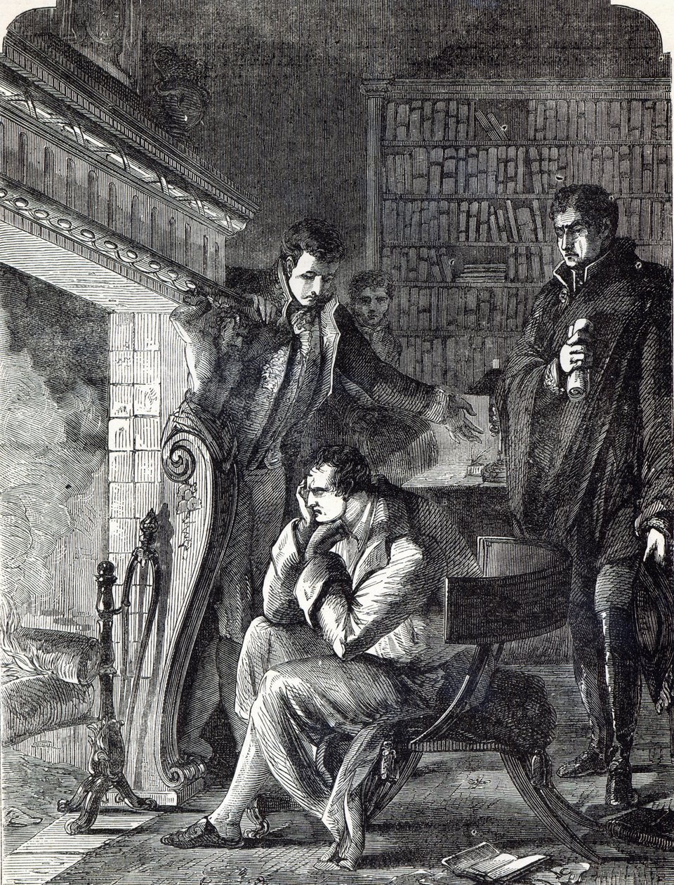 Napoleon grubblade vid elden natten före sin abdikering och avgång från Fontainebleau den 20 april 1814 av English School