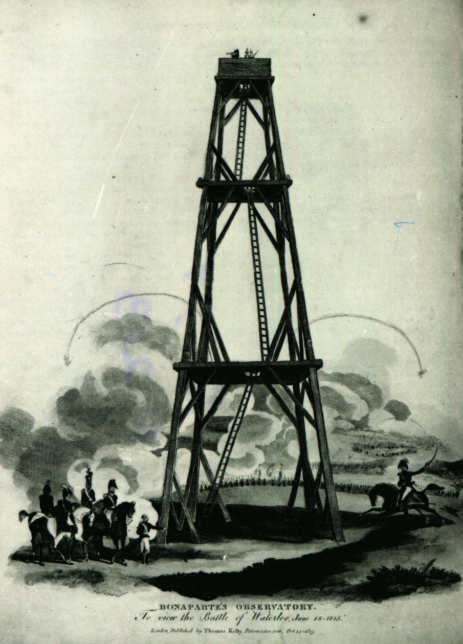 Napoleon i sitt observatorium när han ser på sitt kejserliga gardes attack, Waterloo, 18 juni 1815. av English School