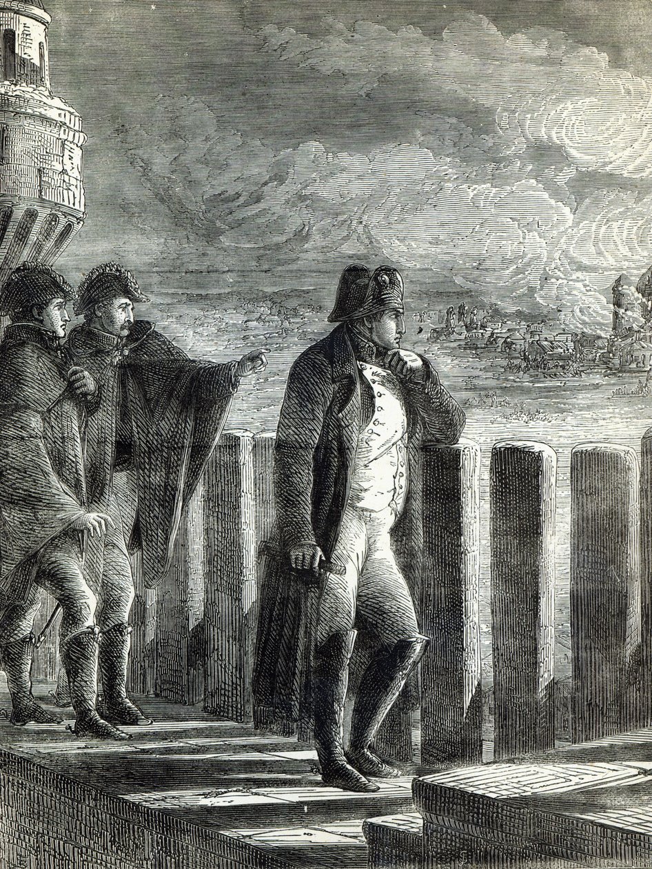 Napoleon tittar på elden i Moskva 1812 av English School