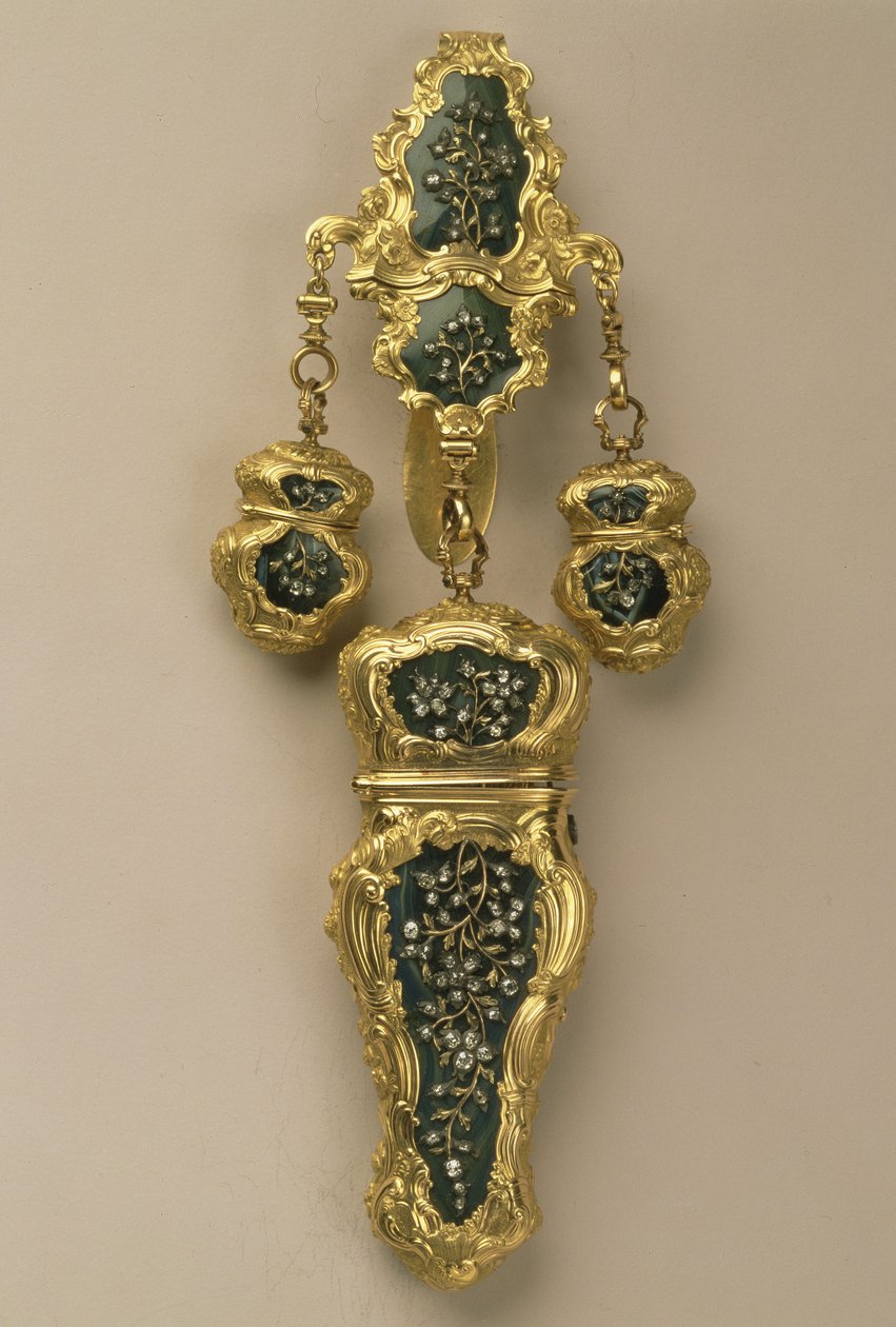 Necessaire on a chatelaine, av Thomas Tearle, London, 1752-53 (agat, guld och diamanter) av English School
