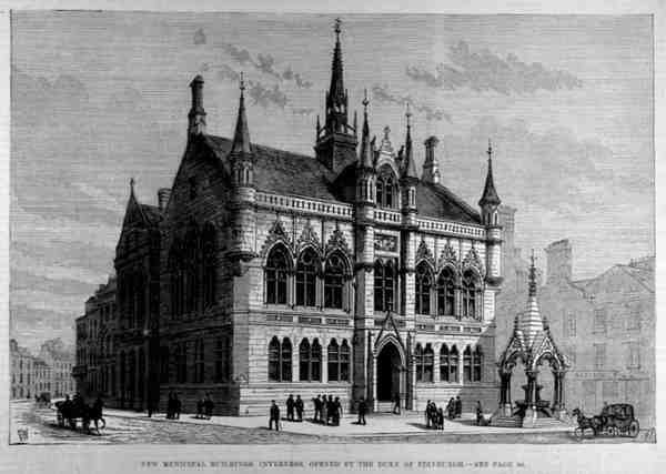 New Municipal Buildings, Inverness: Öppnad av hertigen av Edinburgh, från The Illustrated London News, 28 januari 1882 av English School