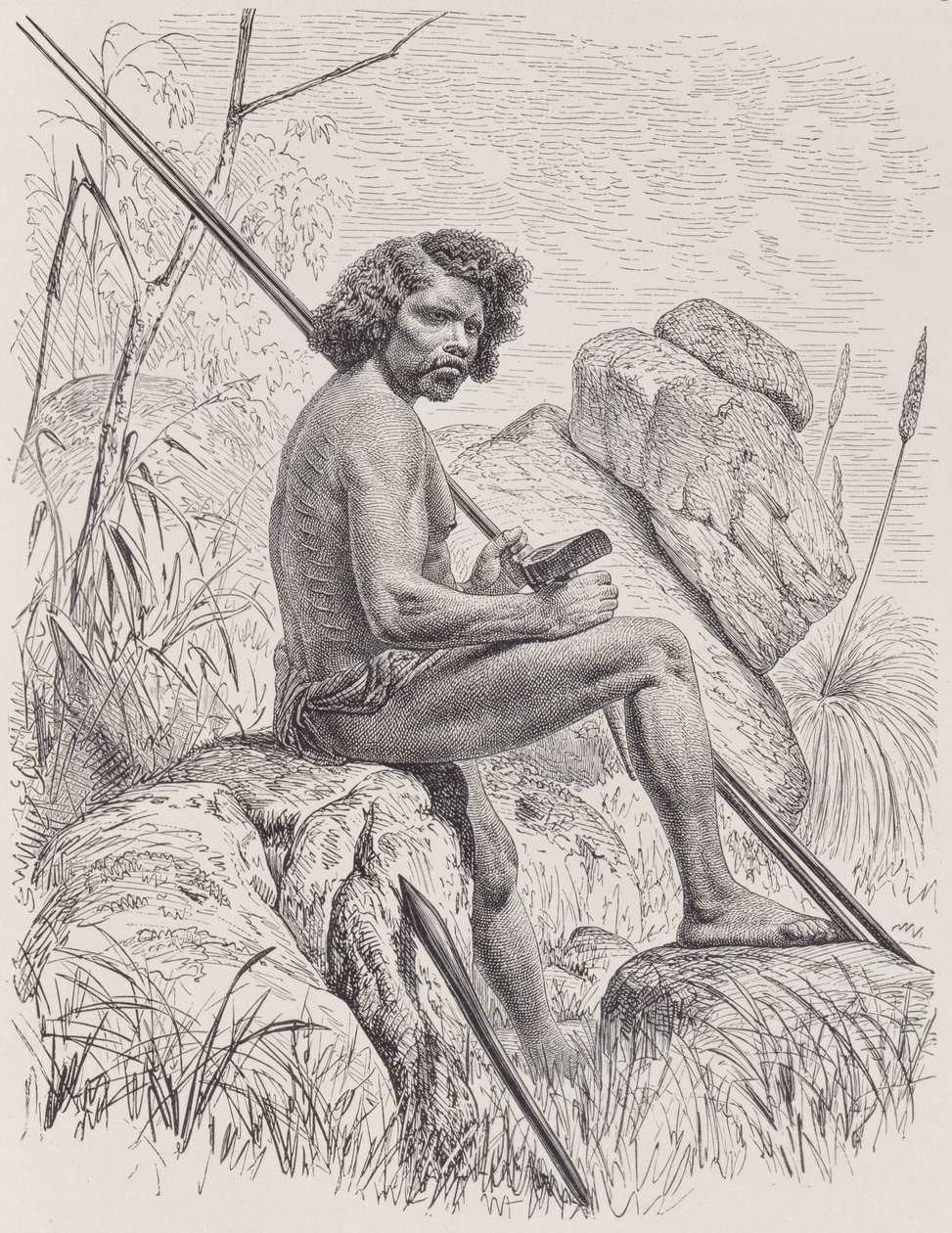 North Australian med spjut, yxa och klubbor, från The History of Mankind, Vol.1, av Friedrich Ratzel, 1896 av English School