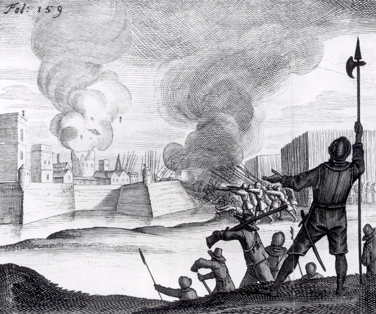 Oliver Cromwell belejrer Drogheda i 1649-50 swed av English School