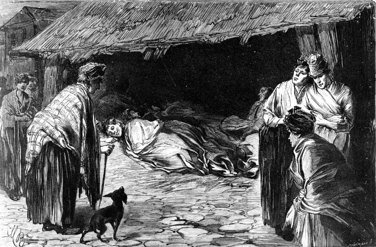 Utstötta som sover i skjul i Whitechapel, 1888 av English School