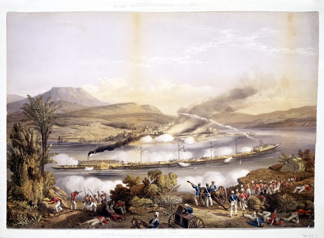 Paddelångare och pråmar, från System of Indian River Navigation av John Bourned, 1858 av English School
