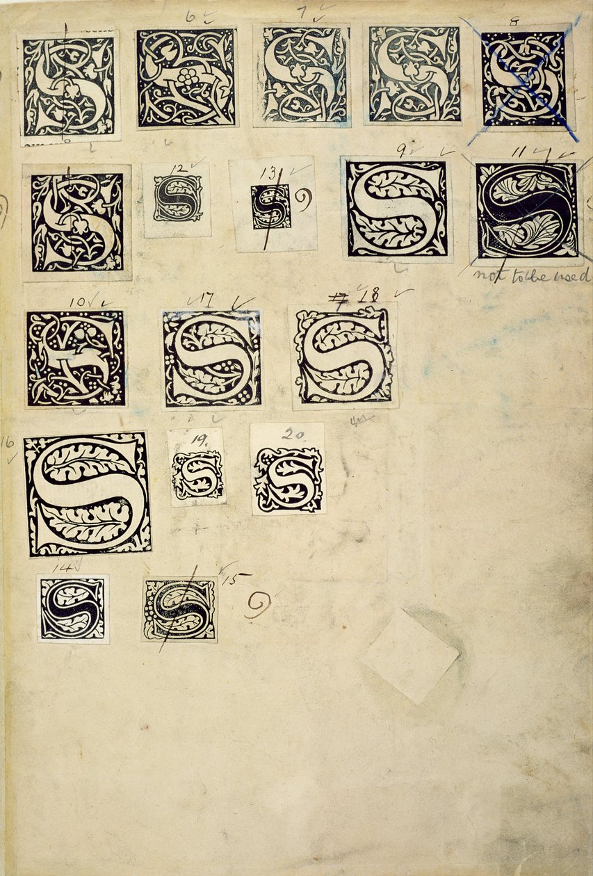 Sida från en provbok med provbokstäver, från Kelmscott Press (träblocktryck) av English School