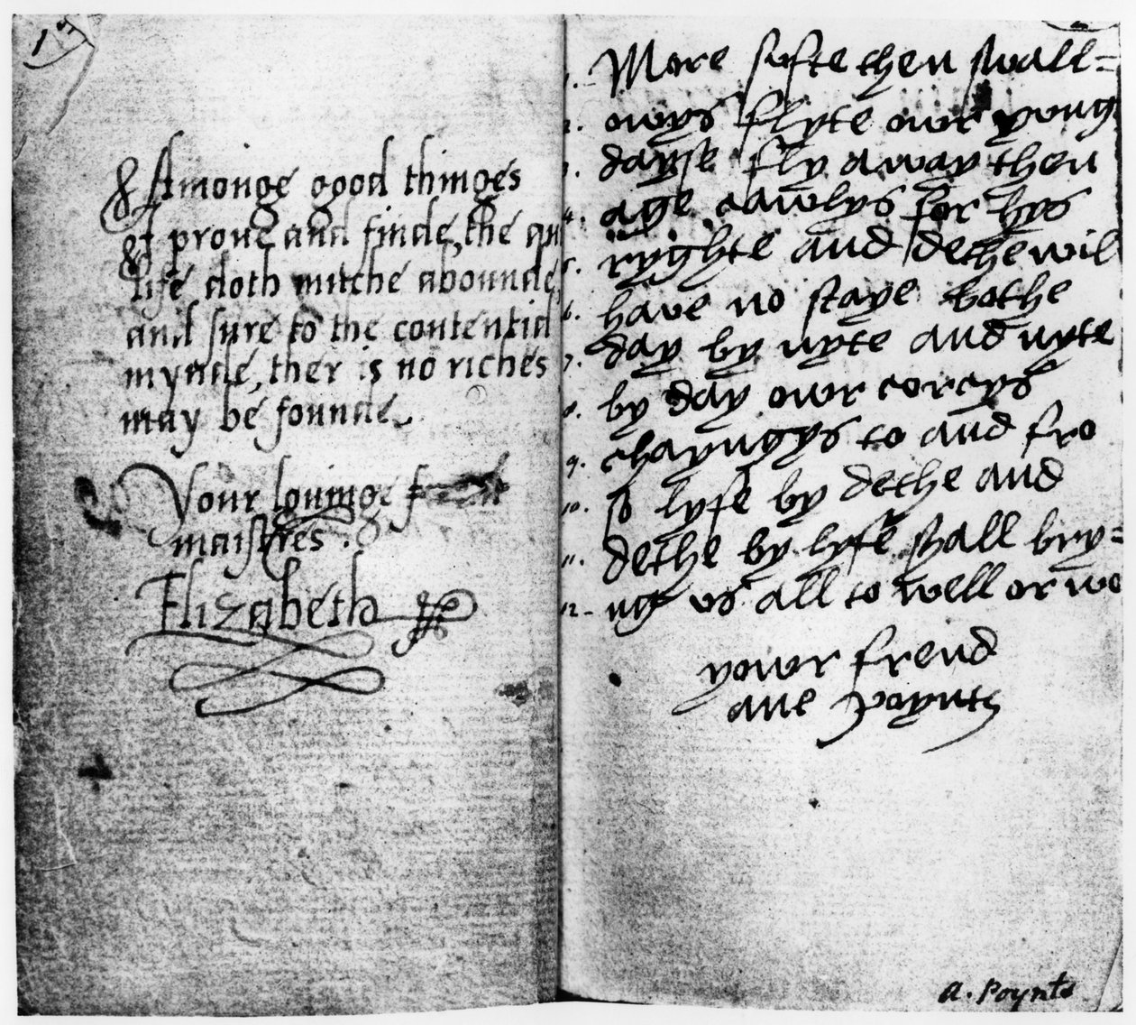 Manuskriptsida som visar signaturen av drottning Elizabeth I (1533-1603) (bläck på papper) av English School
