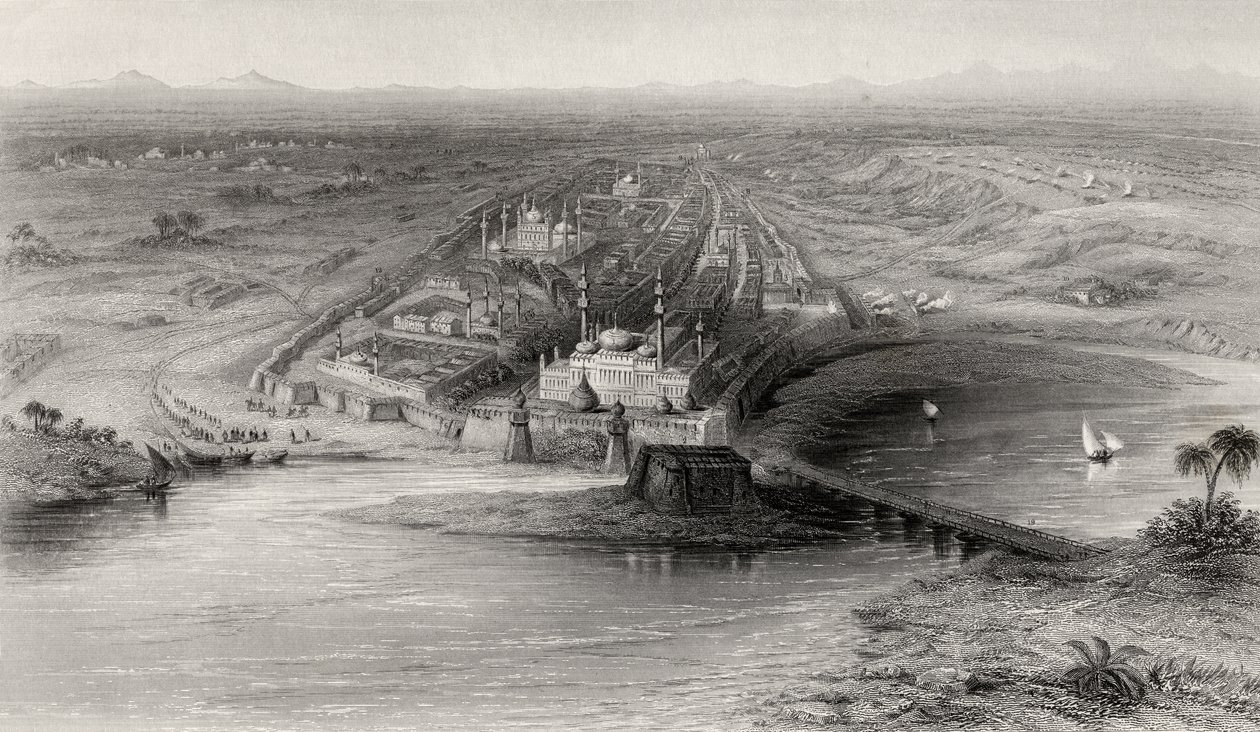 Panoramautsikt över nya och gamla Delhi, Indien av English School