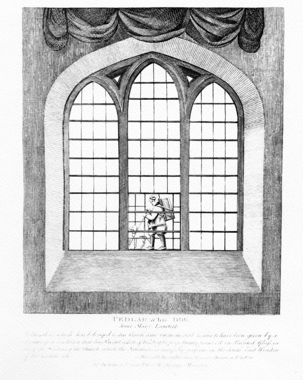 Pedlar och hans hund, Saint Mary Lambeth, 1791 av English School