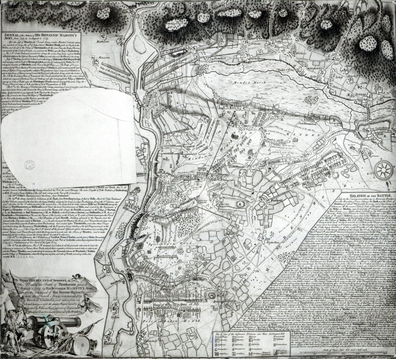 Plan för slaget vid Minden, ritad av kapten William Roy och graverad av Thomas Major, 1760 av English School
