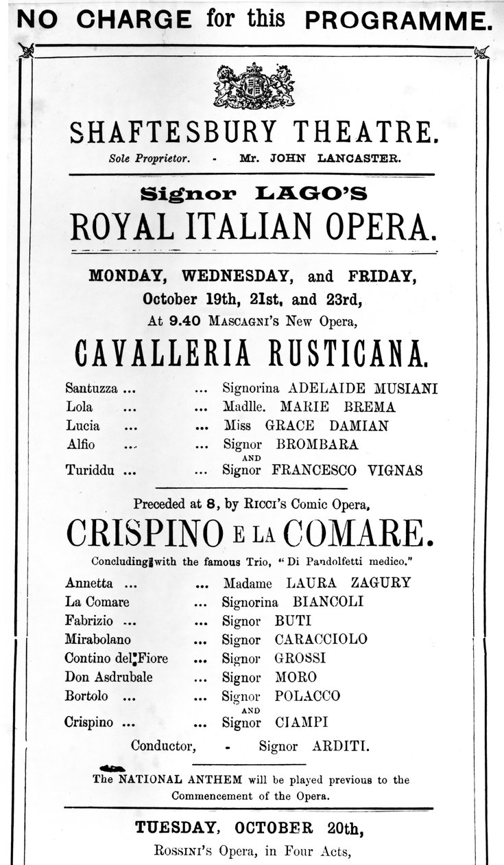 Playbill, der reklamerer for en forestilling af 